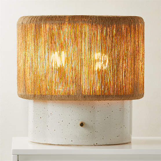 Ramble Short White Ceramic Table Lamp with Jute Shade by Kravitz Design