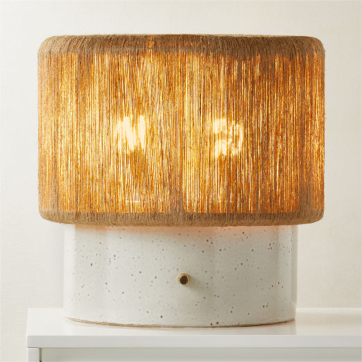 Ramble Short White Ceramic Table Lamp with Jute Shade by Kravitz Design