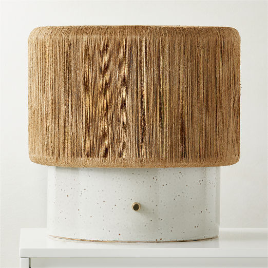 Ramble Short White Ceramic Table Lamp with Jute Shade by Kravitz Design