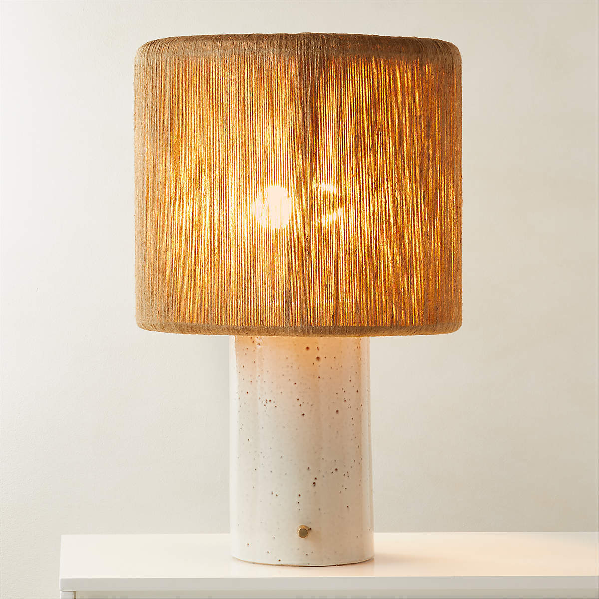 Ramble Tall White Ceramic Modern Table Lamp with Jute Shade + Reviews CB2
