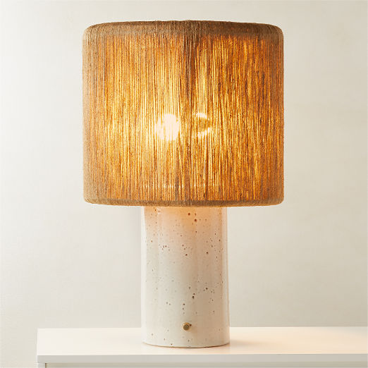 Ramble Tall White Ceramic Table Lamp with Jute Shade by Kravitz Design