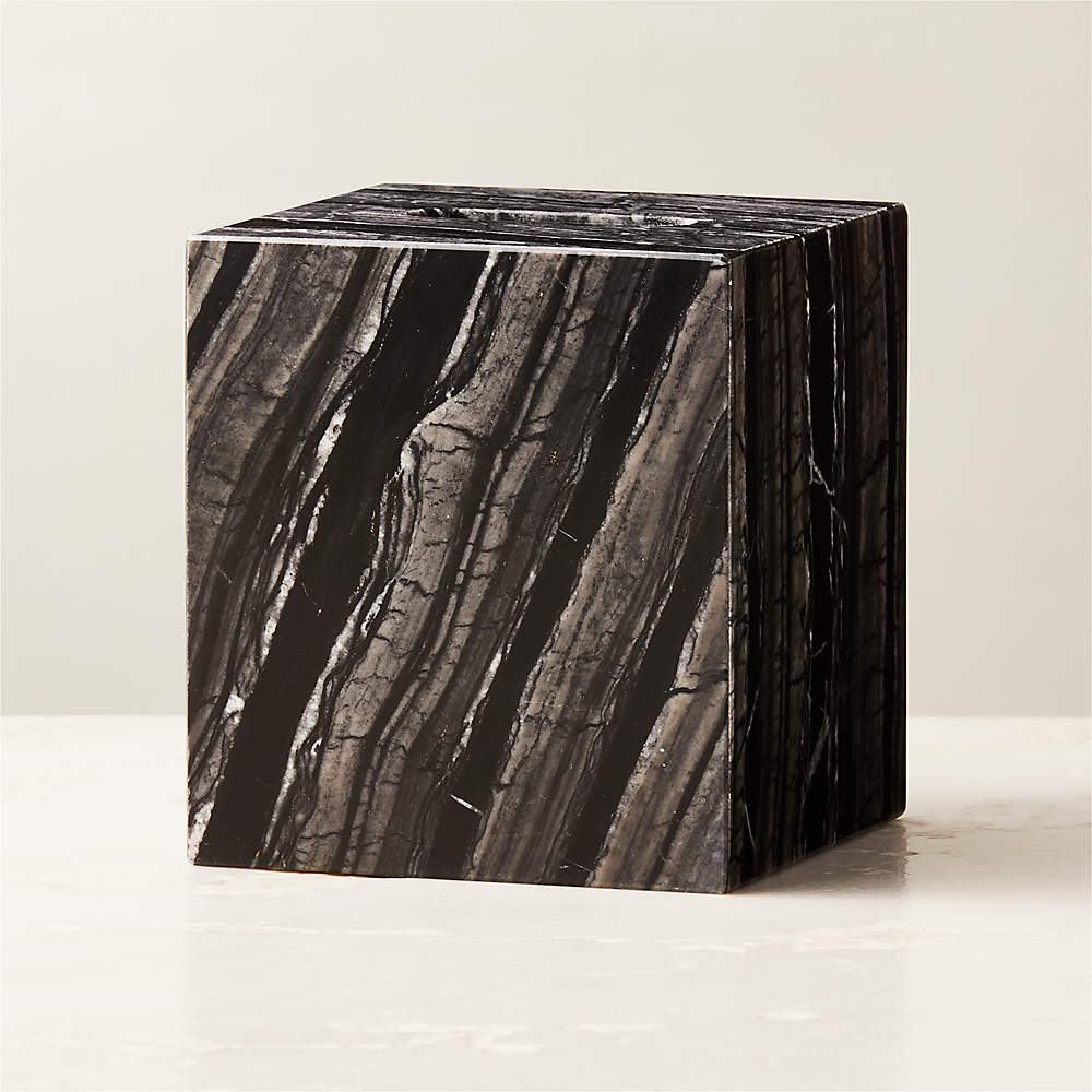 Ramsey Black Tree Marble Tissue Box Cover + Reviews | CB2