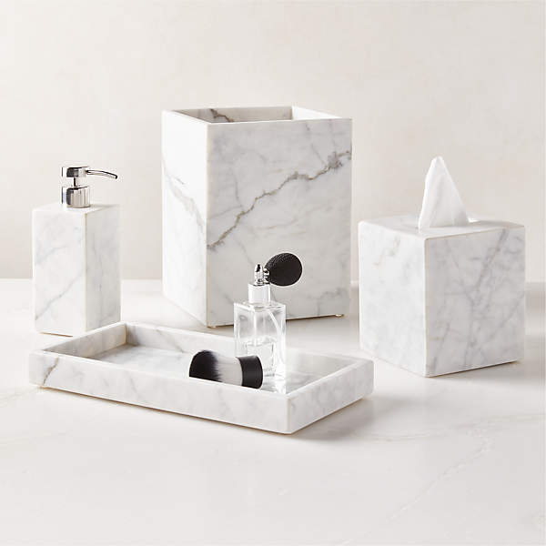 Nexus White Marble Bath Accessories, CB2
