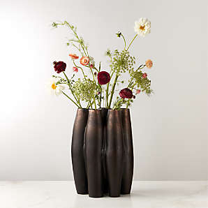 Noble House Brinson Antique Brass Aluminum Leaf Vase 104599 - The