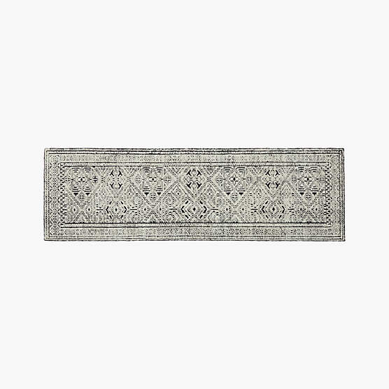 Raumont Hand-Knotted Black Detailed Hallway Runner Rug 2.5'x8'