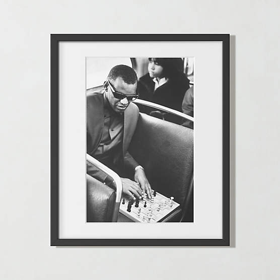 'Ray Charles Playing Chess' Photographic Print in Black Frame 25.75''x21.75''