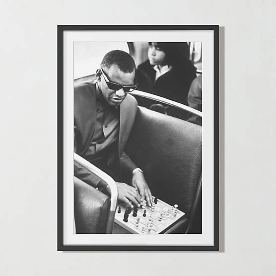 'Ray Charles Playing Chess' Photographic Print in Black Frame 38.75''x27.75''