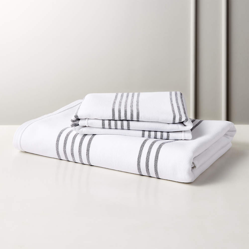 gray and white striped towels