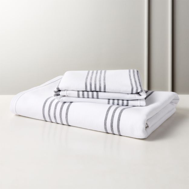 Raya Black  and White  Striped  Bath Towels  CB2