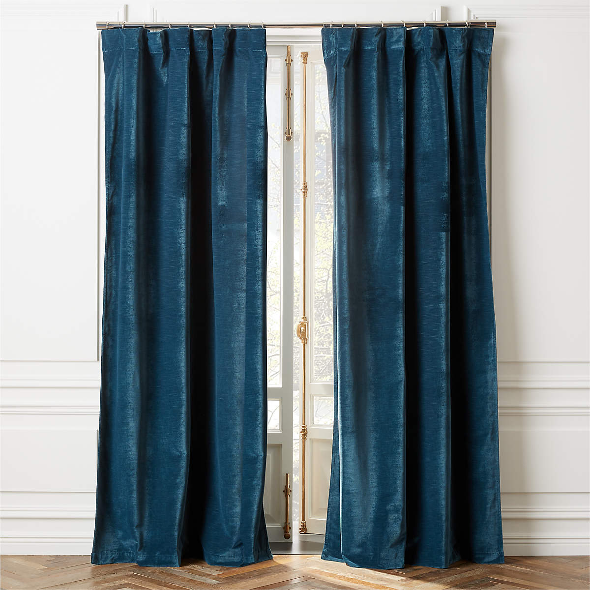 Rayna Ribbed Velvet Blue Curtain Panel 48"x84" + Reviews | CB2