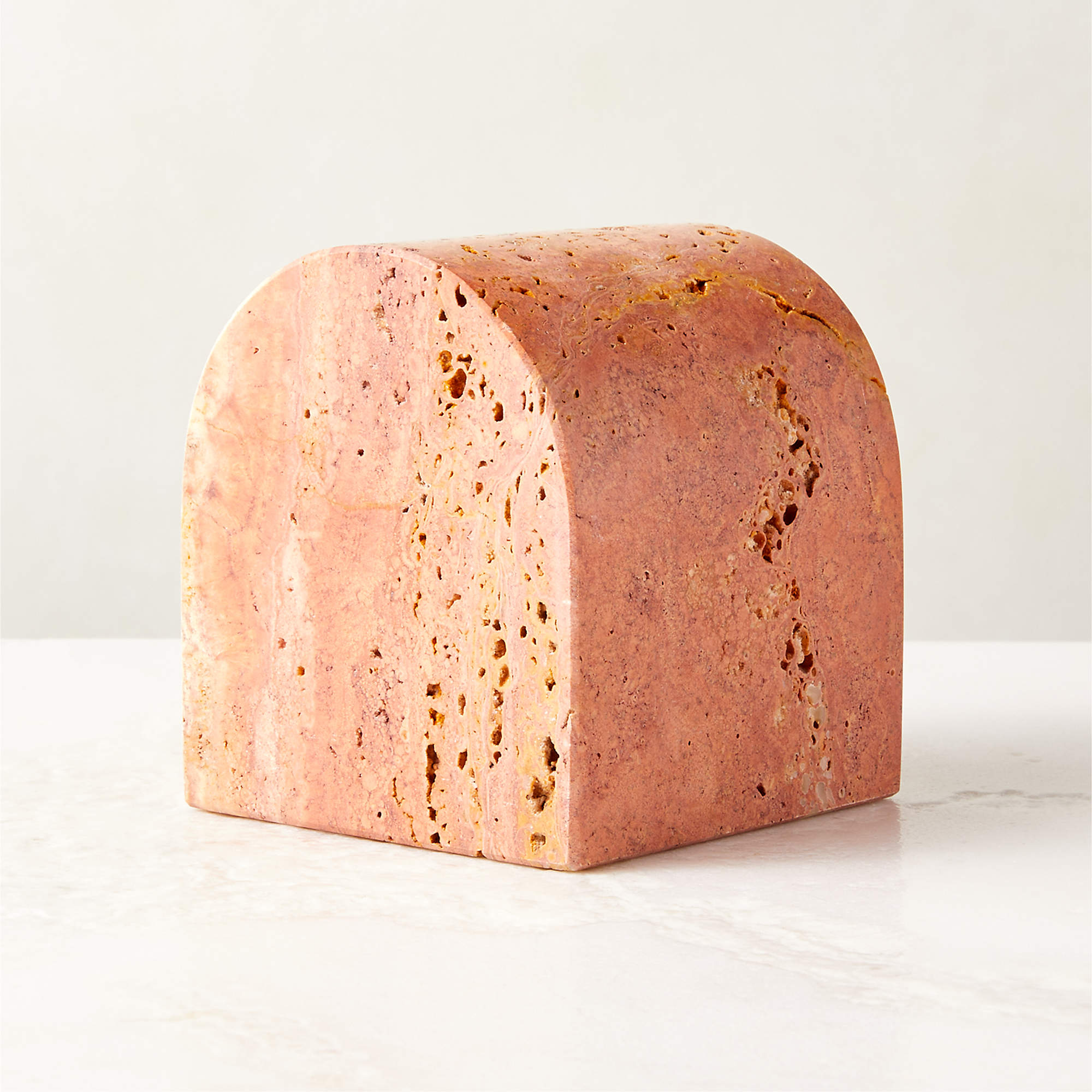 Modern Red Travertine Arched Bookend + Reviews CB2