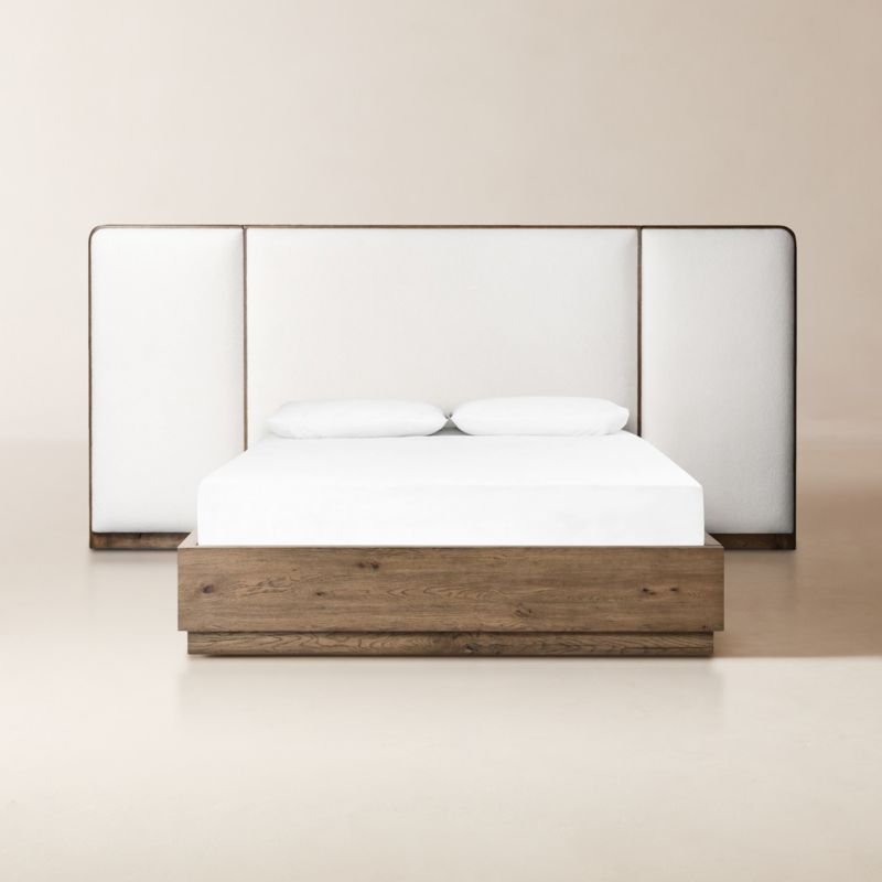 Regan Warm White Upholstered and Oak Wood King Bed - image 0 of 8