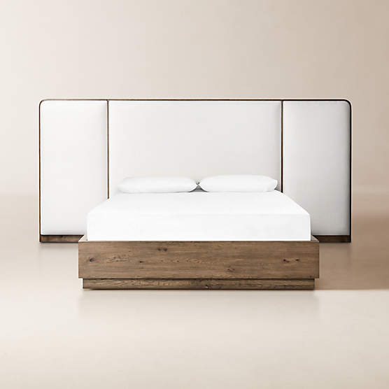 Regan Warm White Upholstered and Oak Wood King Bed