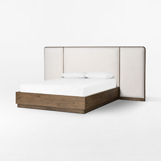 Regan Warm White Upholstered and Oak Wood Queen Bed