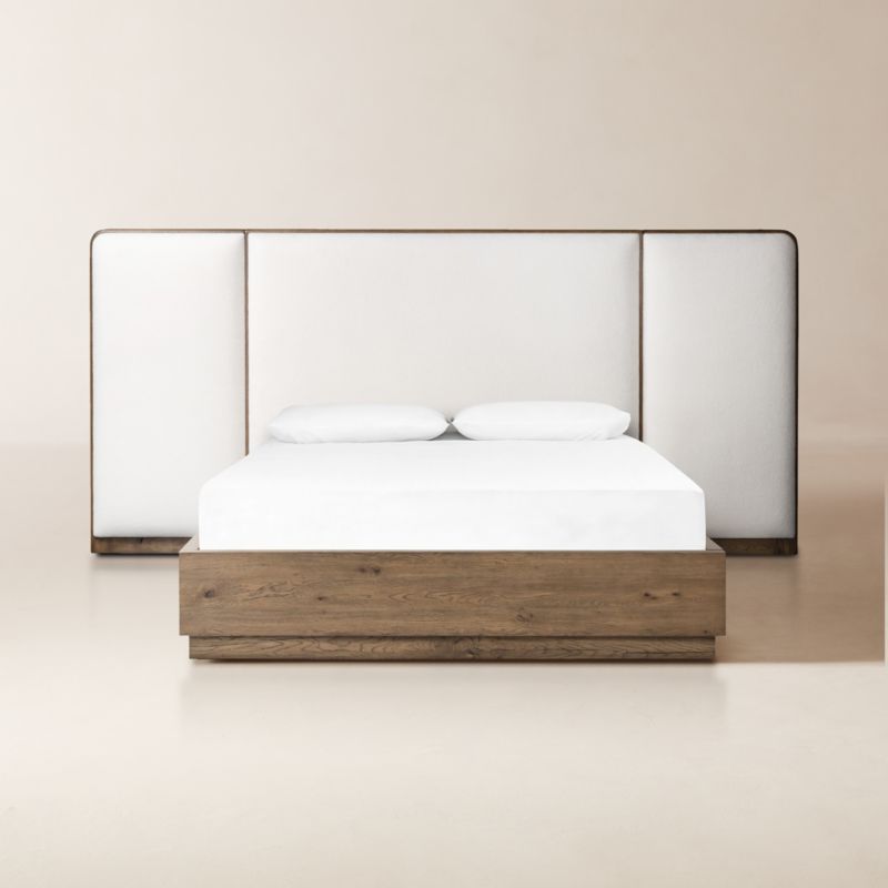 Regan Warm White Upholstered and Oak Wood Queen Bed - image 0 of 7