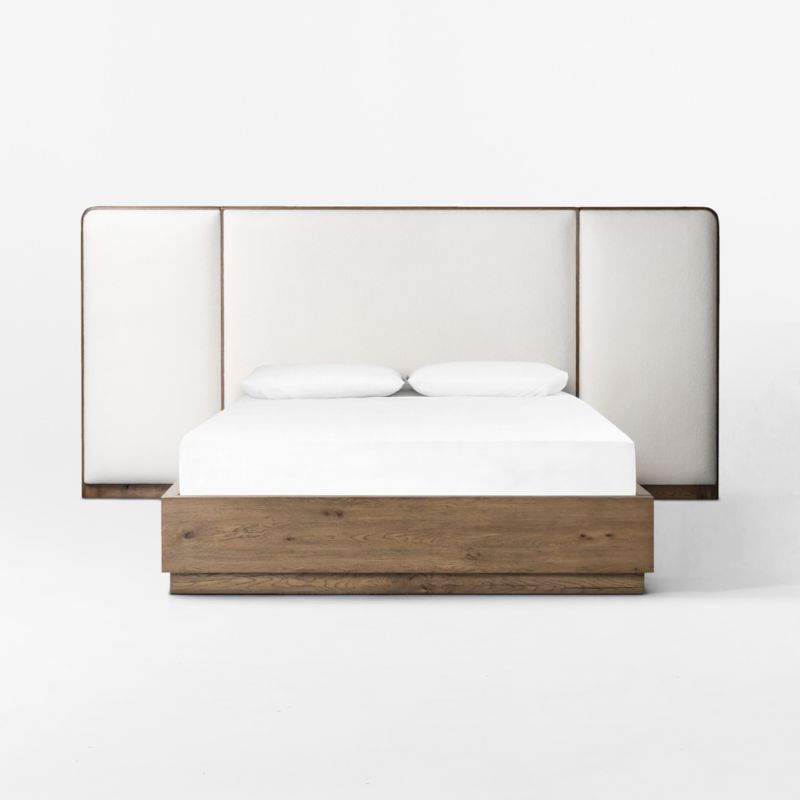 Regan Warm White Upholstered and Oak Wood Queen Bed - image 2 of 7