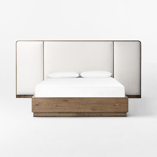 Regan Warm White Upholstered and Oak Wood Queen Bed