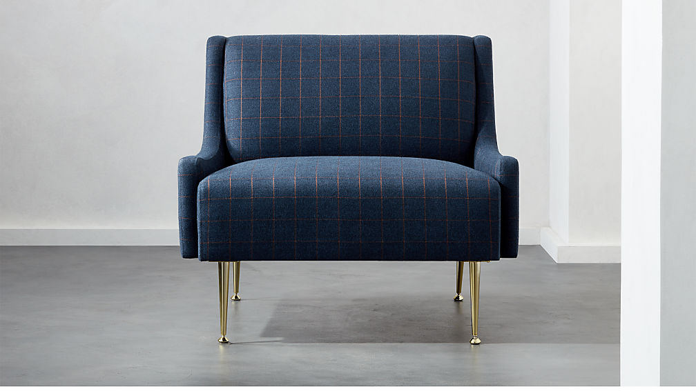 Regent Navy Plaid Wingback Chair With Brass Legs Reviews Cb2