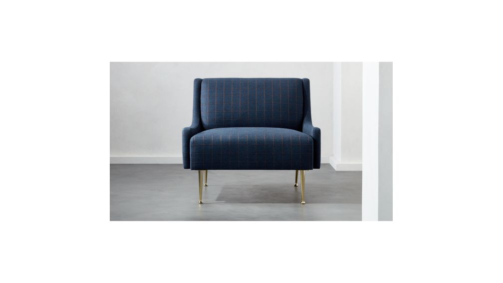 Regent Navy Plaid Wingback Chair With Brass Legs Reviews Cb2