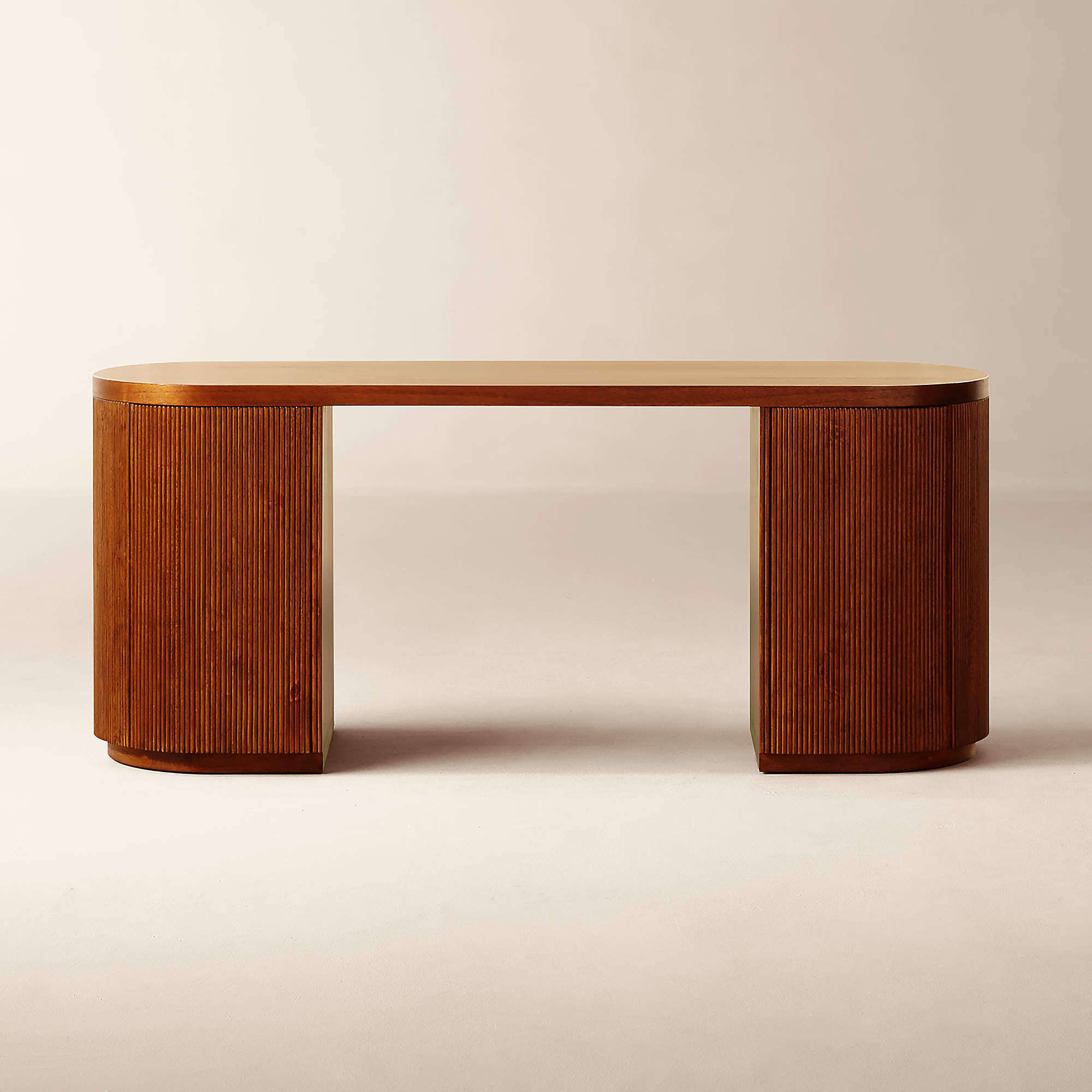 Reid Modern Oval Brown Wood Storage Desk + Reviews CB2
