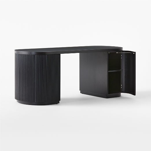 Reid 70" Oval Black Wood Storage Desk