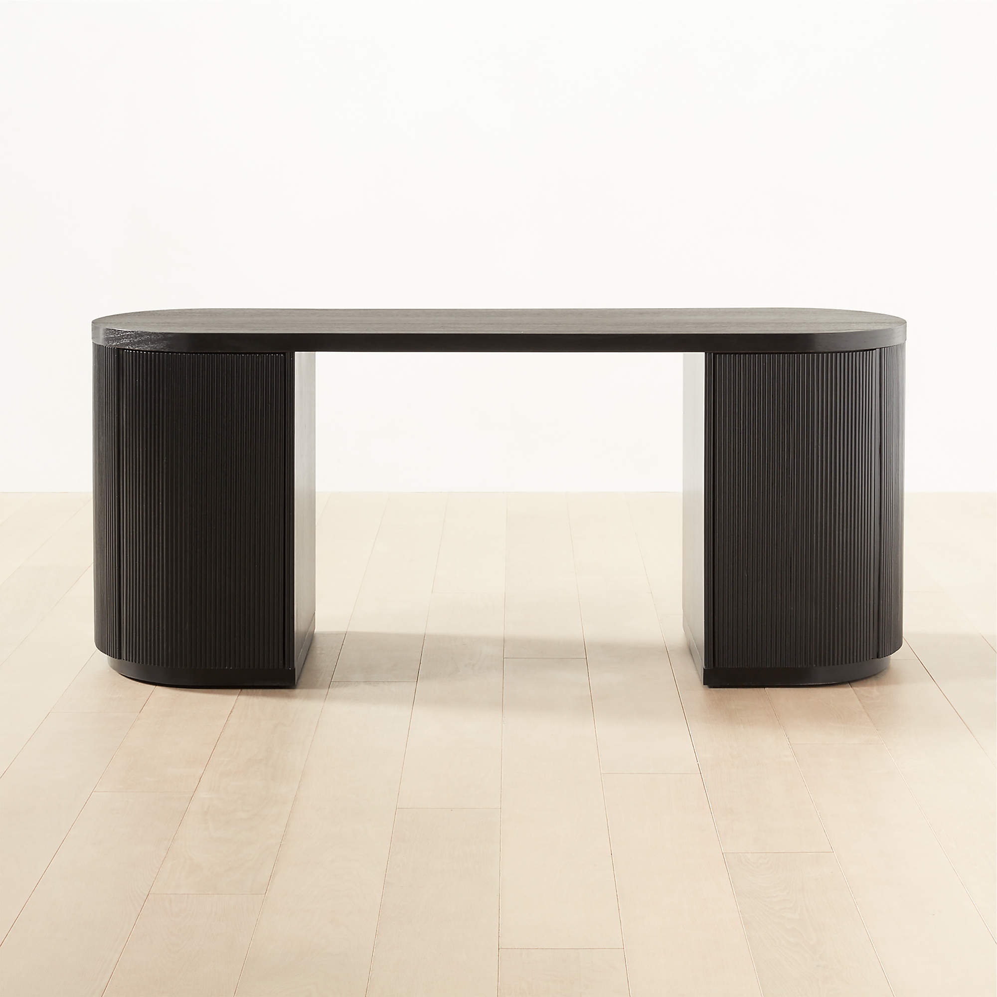Reid Modern Oval Black Wood Storage Desk + Reviews CB2 Canada