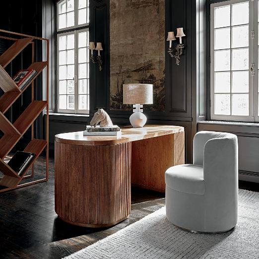 Reid 70" Oval Warm Oak Wood Storage Desk