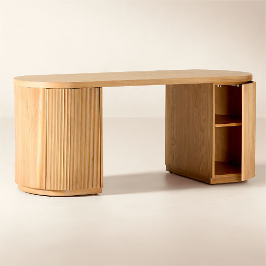 Reid Oval Light Oak Wood Storage Desk 70"