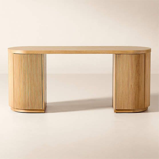 Reid Oval Light Oak Wood Storage Desk 70"