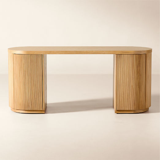 Reid Oval Light Oak Wood Storage Desk 70"