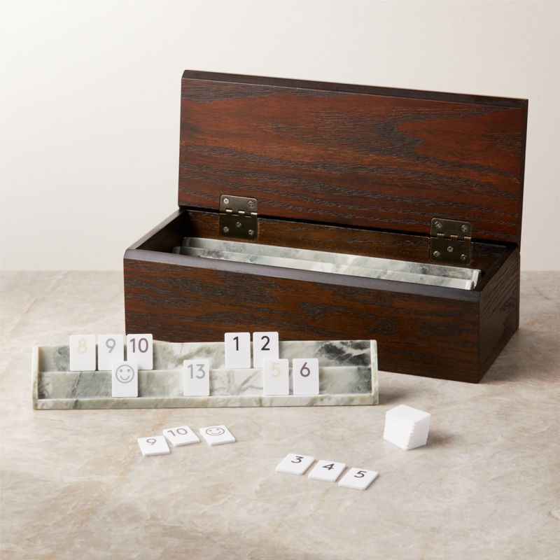 View Reign Green Marble Rummy Cube Game Set with Oak Wood Box details