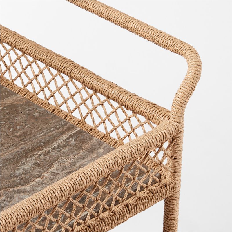 Remo Travertine and Rattan Outdoor Bar Cart
