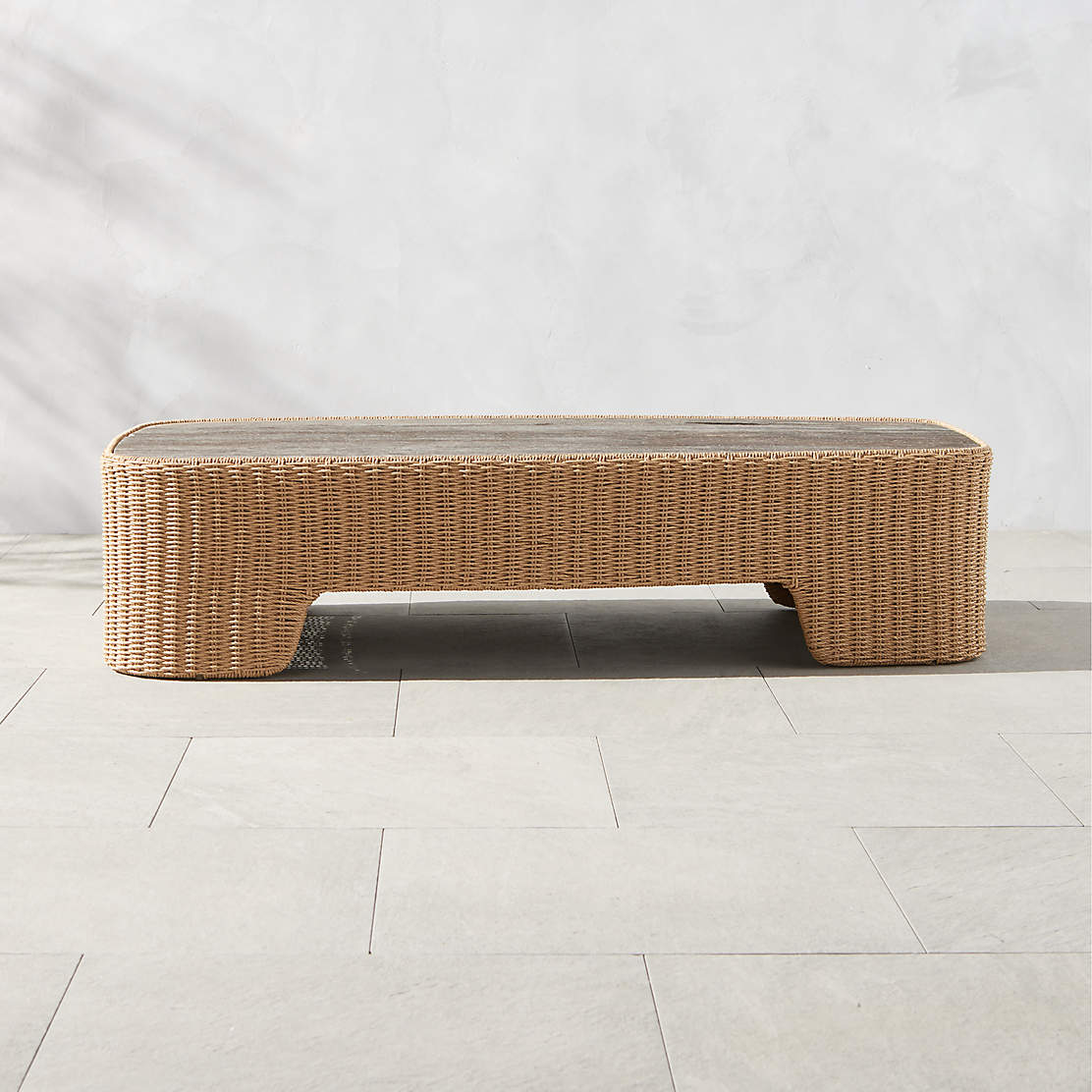 Camada Modern Travertine Outdoor Coffee Table CB2 Canada