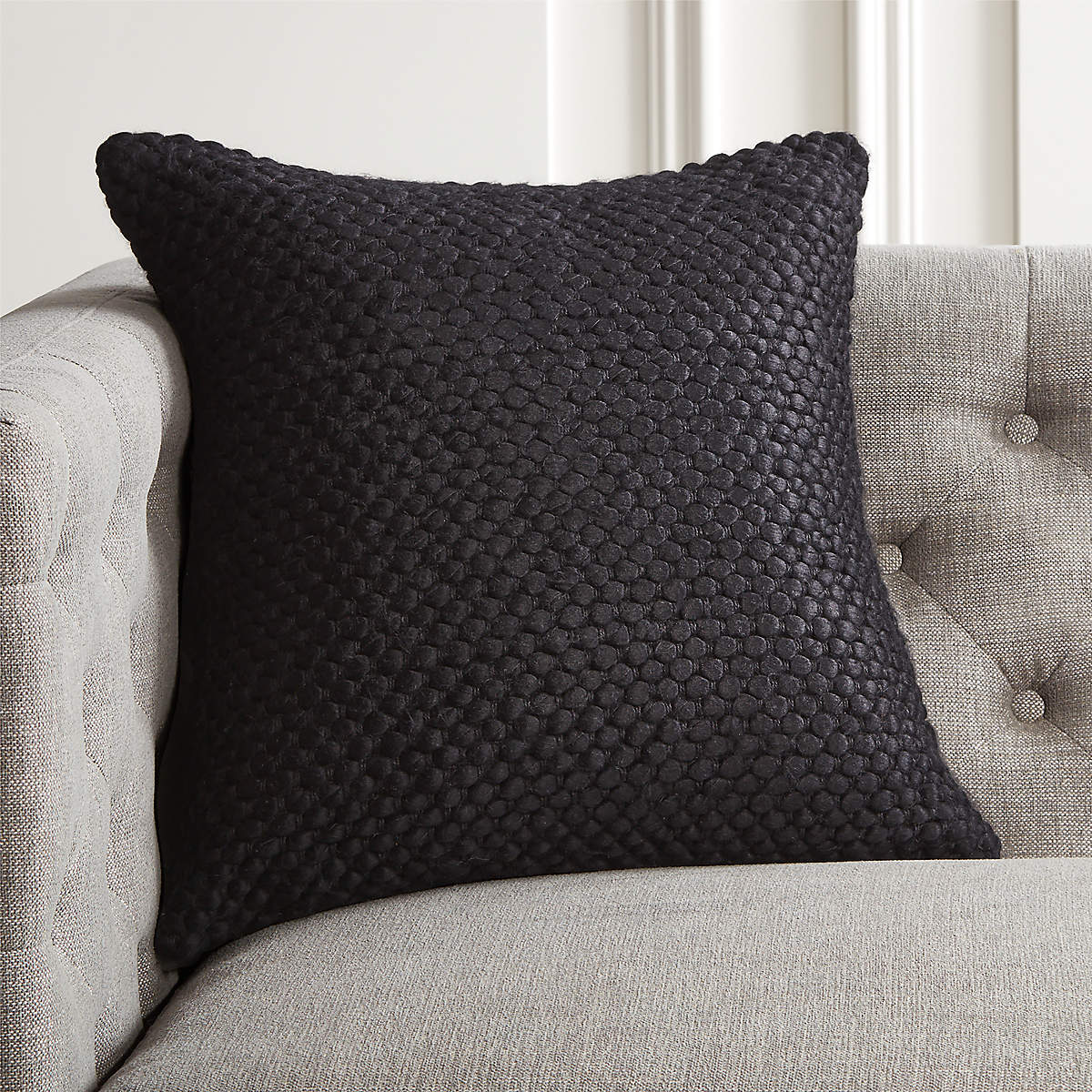 Remy Black Modern Throw Pillow with Feather-Down Insert 18