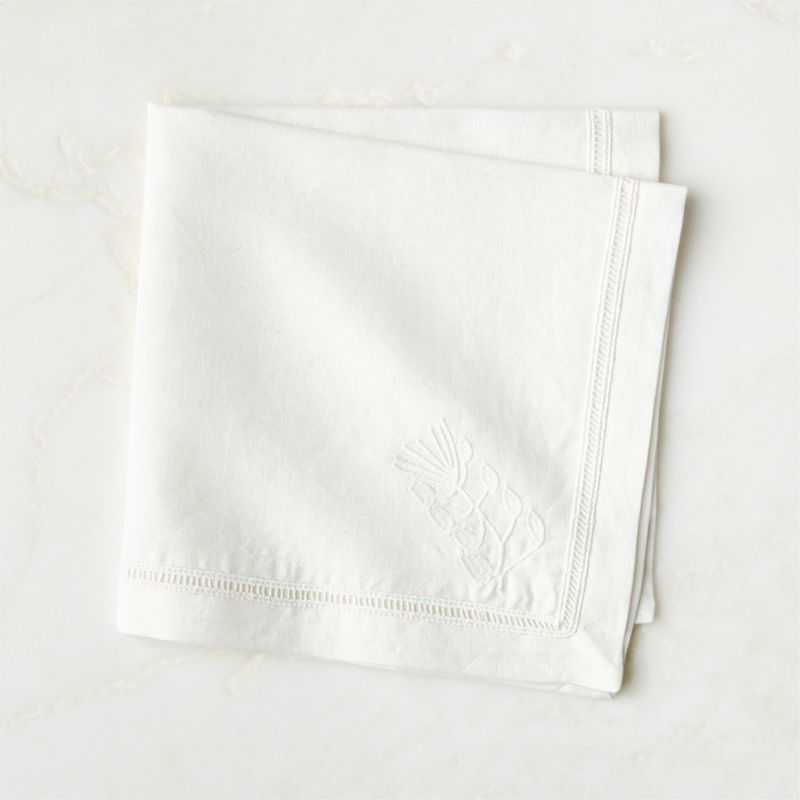 View Rene Warm White Organic Cotton and Linen Embroidered Napkin details