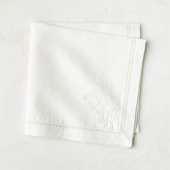 Rene Warm White Organic Cotton and Linen Embroidered Napkin