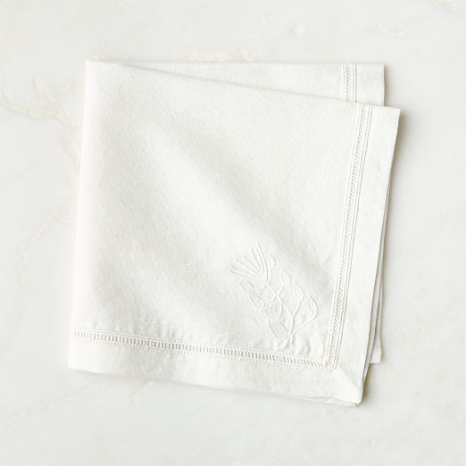 Rene Warm White Organic Cotton and Linen Embroidered Napkin