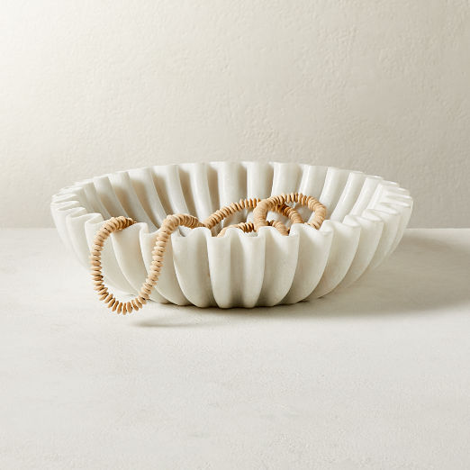 Reve Round Fluted White Marble Bowl