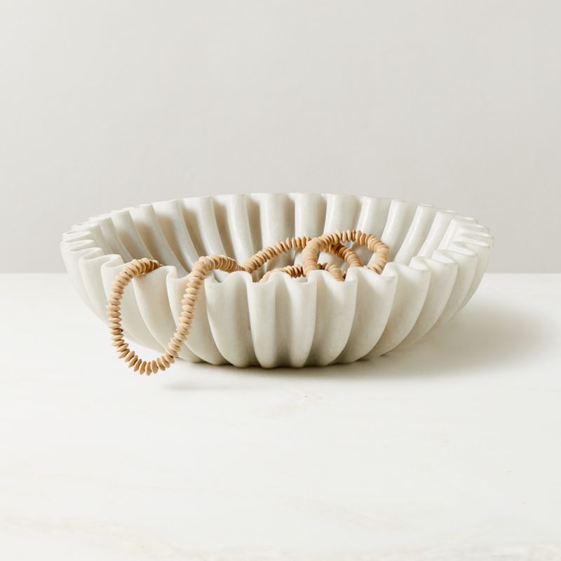 View Reve Round Fluted White Marble Bowl details