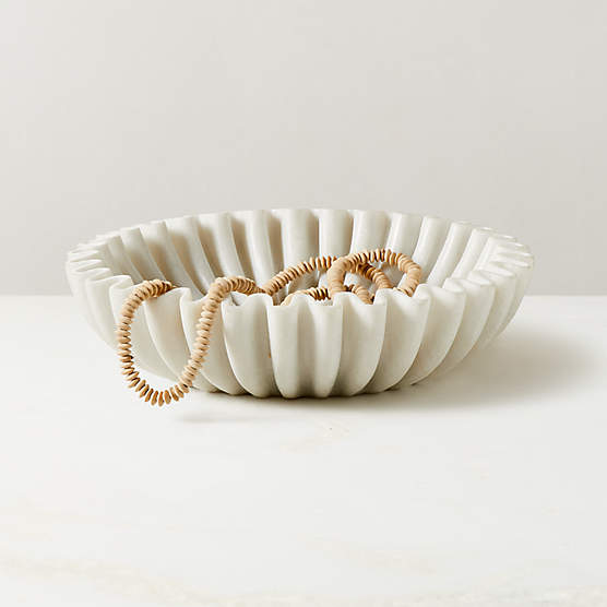 Reve Round Fluted White Marble Bowl