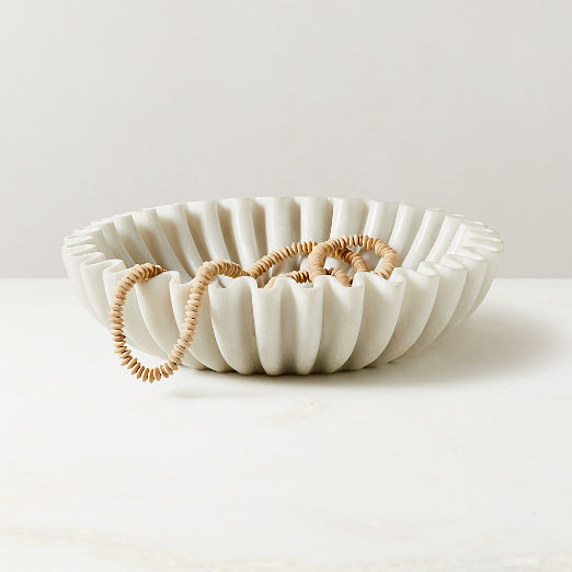 Reve Round Fluted White Marble Bowl