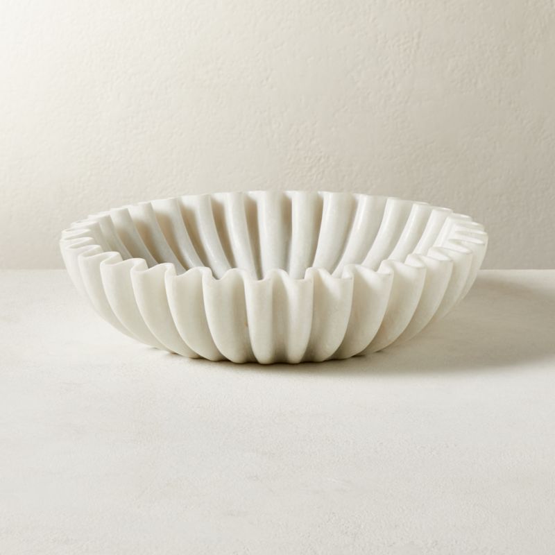 Reve Round Fluted White Marble Bowl + Reviews | CB2