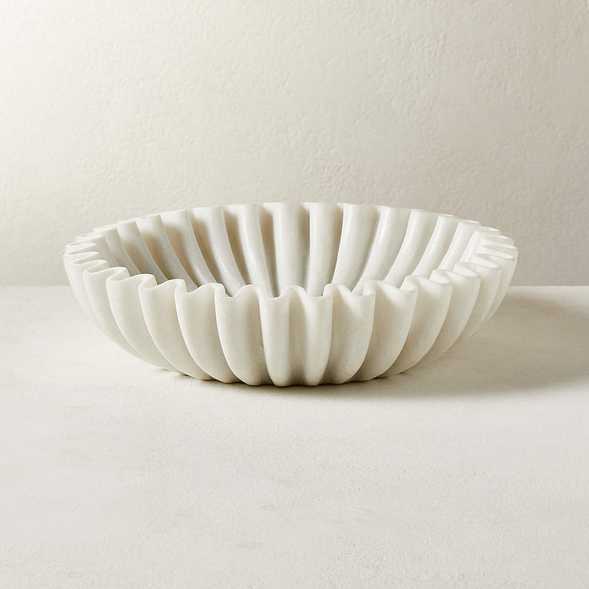 Reve Round Fluted White Marble Bowl + Reviews CB2