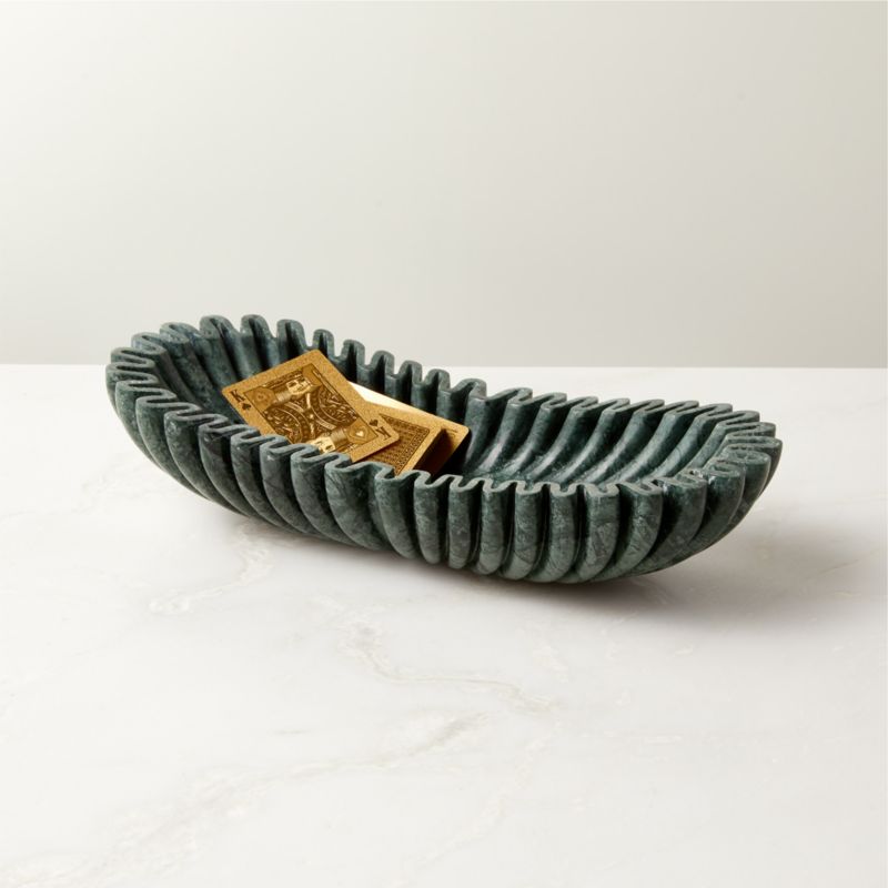 View Reve Oval Fluted Green Marble Bowl details