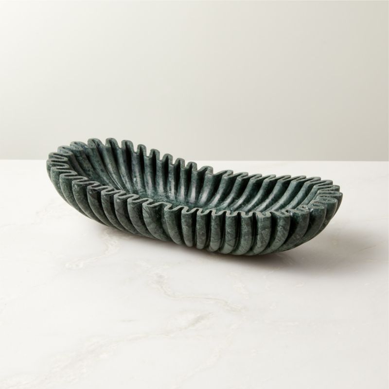 View Reve Oval Fluted Green Marble Bowl details