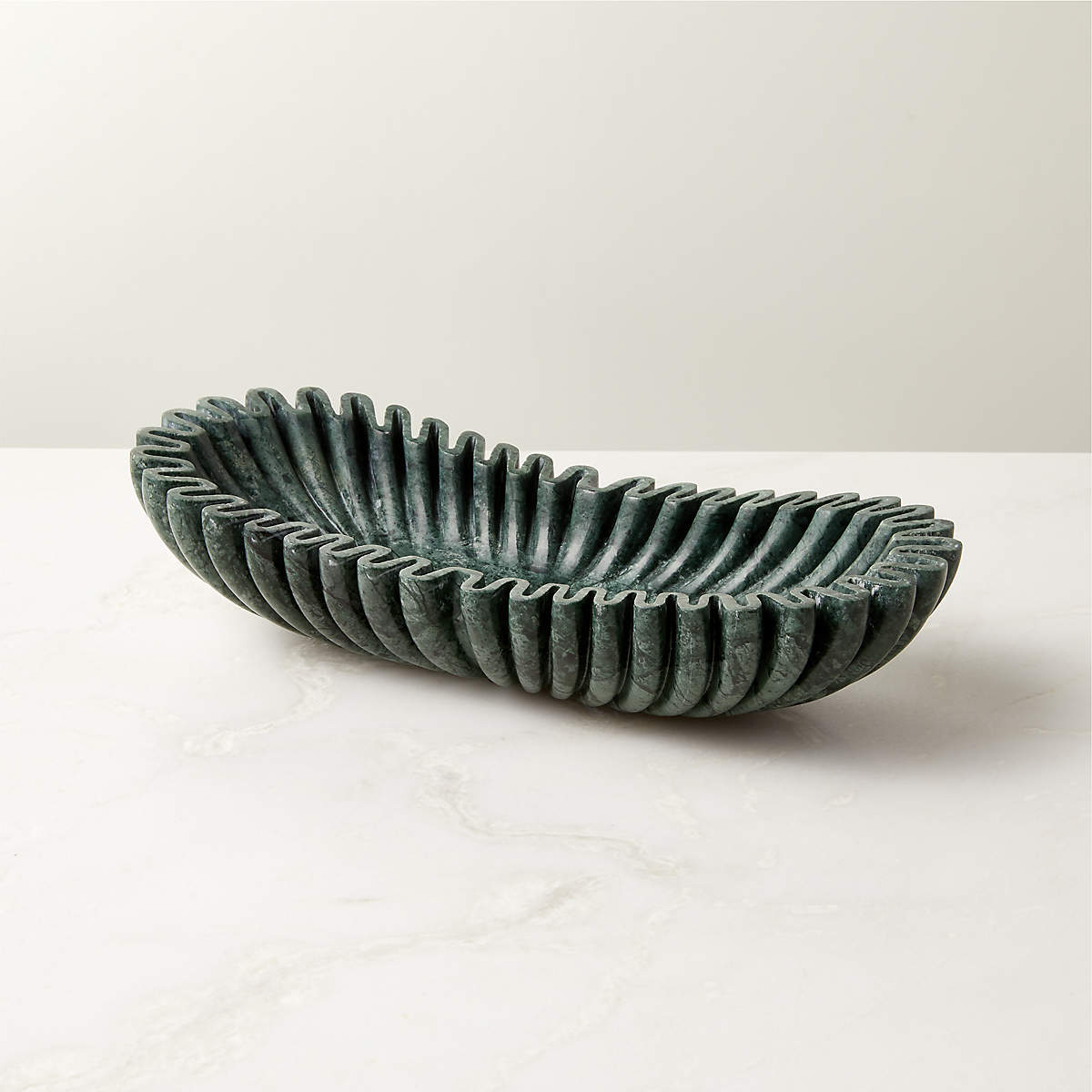 Reve Modern Fluted Green Marble Oval Bowl + Reviews | CB2