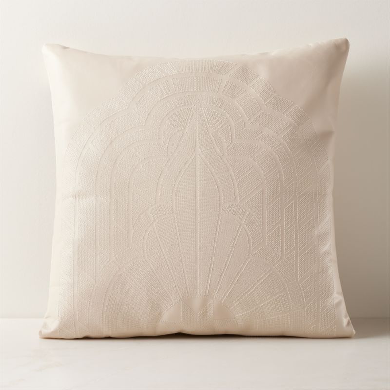 Reyas Warm White Embriodered Leather Throw Pillow with Down-Alternative Insert 20" - image 0 of 3