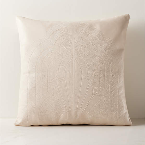 Reyas Warm White Embriodered Leather Throw Pillow with Down-Alternative Insert 20"