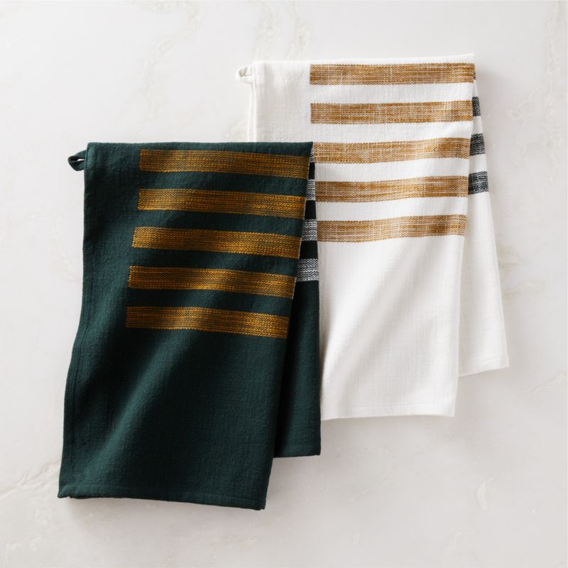View Rhava White and Green Dish Towels Set of 2 details