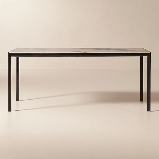 Rohe 72" Rectangular Black Metal Dining Table with Marble Top by Kravtiz Design